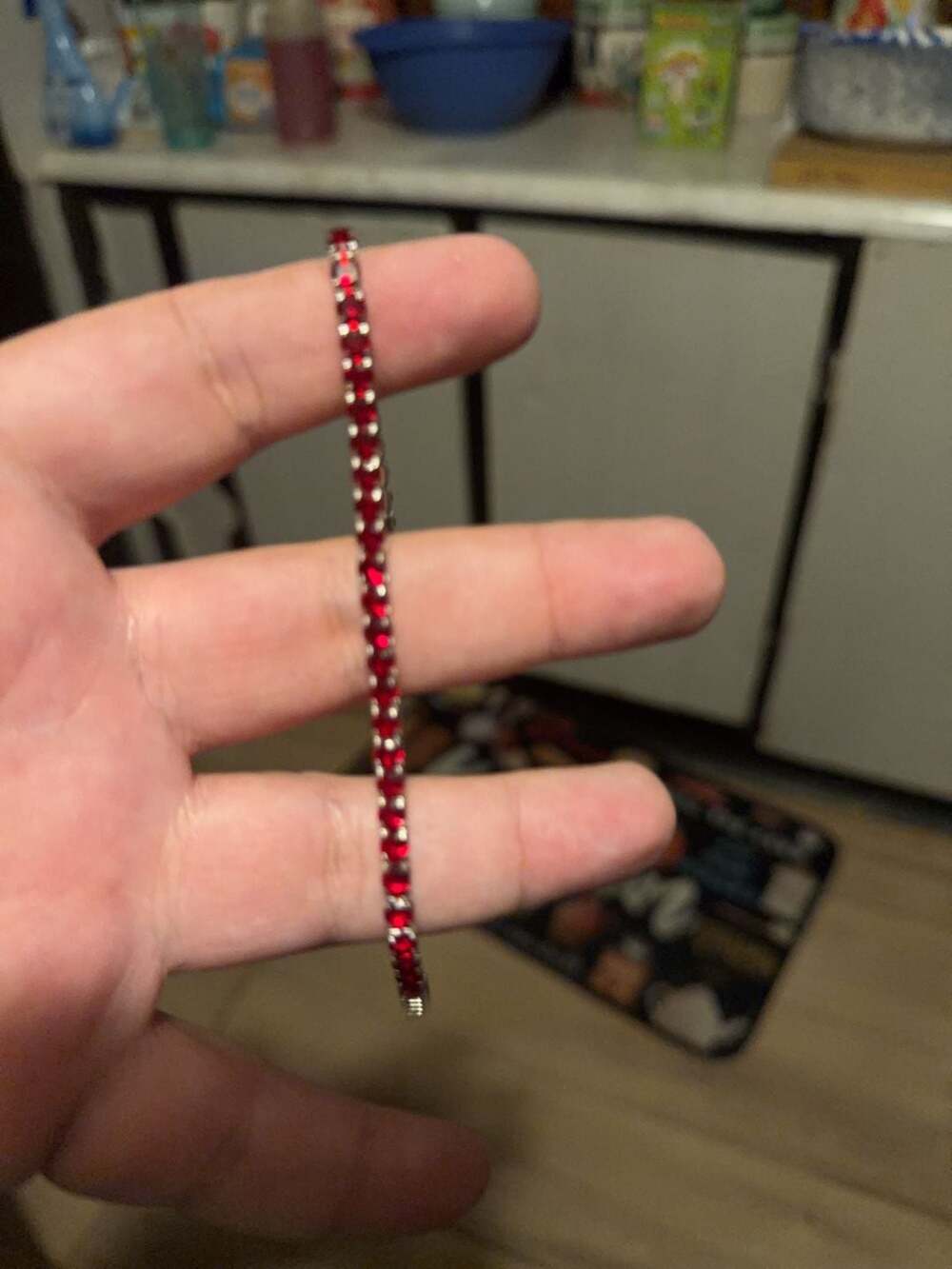 Silver Tone Red Crystal Tennis Bracelet